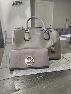 MICHAEL Michael Kors Taupe Pebbled Leather Satchel & Wallet Set